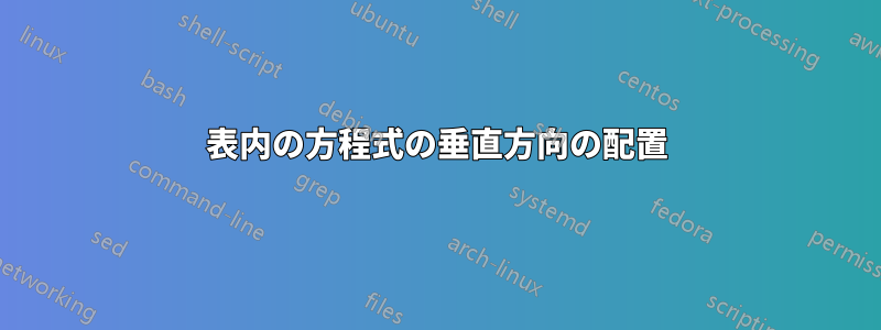 表内の方程式の垂直方向の配置