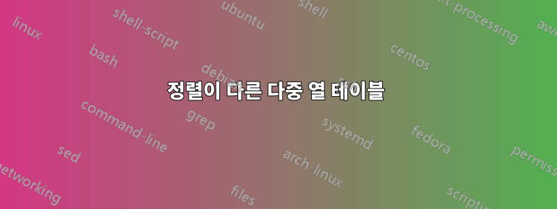 정렬이 다른 다중 열 테이블