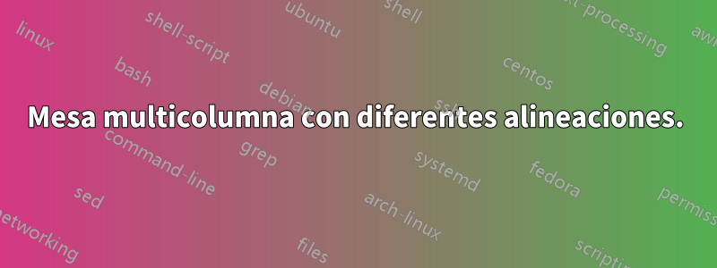 Mesa multicolumna con diferentes alineaciones.