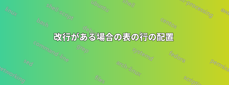 改行がある場合の表の行の配置