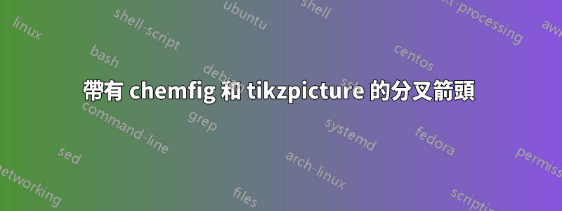 帶有 chemfig 和 tikzpicture 的分叉箭頭