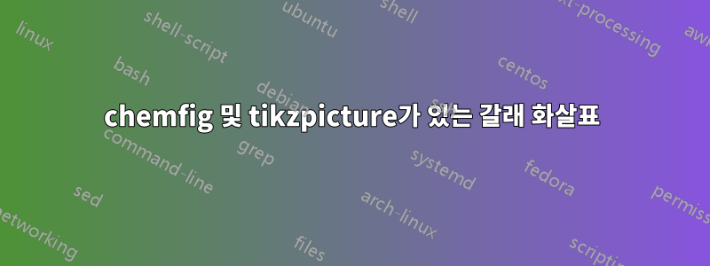 chemfig 및 tikzpicture가 있는 갈래 화살표