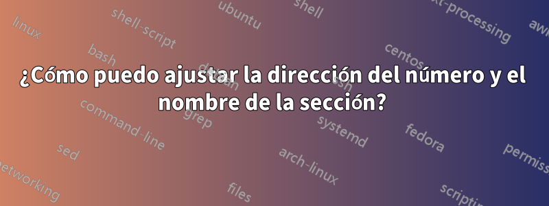 ¿Cómo puedo ajustar la dirección del número y el nombre de la sección?