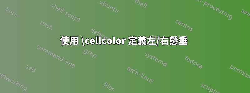 使用 \cellcolor 定義左/右懸垂