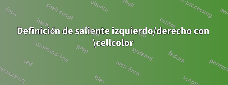 Definición de saliente izquierdo/derecho con \cellcolor