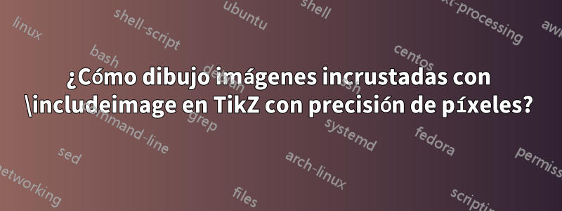 ¿Cómo dibujo imágenes incrustadas con \includeimage en TikZ con precisión de píxeles?