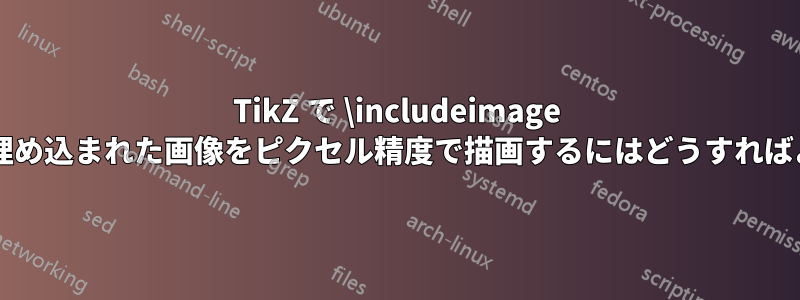 TikZ で \includeimage を使用して埋め込まれた画像をピクセル精度で描画するにはどうすればよいですか?