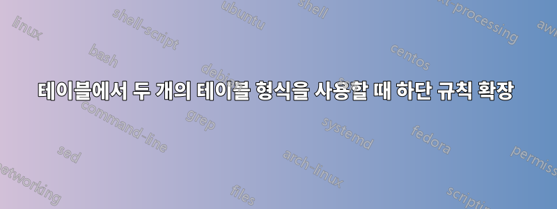 테이블에서 두 개의 테이블 형식을 사용할 때 하단 규칙 확장