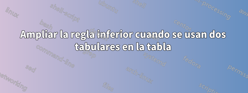 Ampliar la regla inferior cuando se usan dos tabulares en la tabla