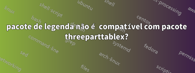 pacote de legenda não é compatível com pacote threeparttablex?