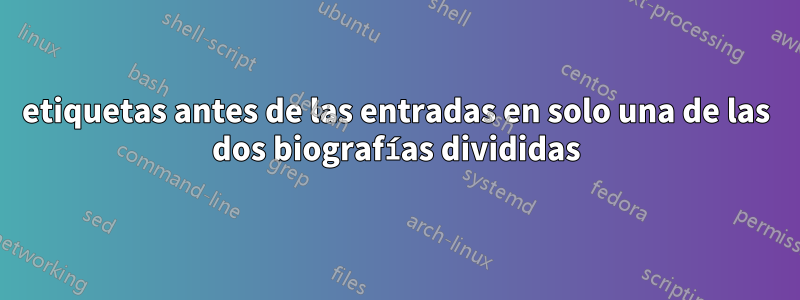 etiquetas antes de las entradas en solo una de las dos biografías divididas