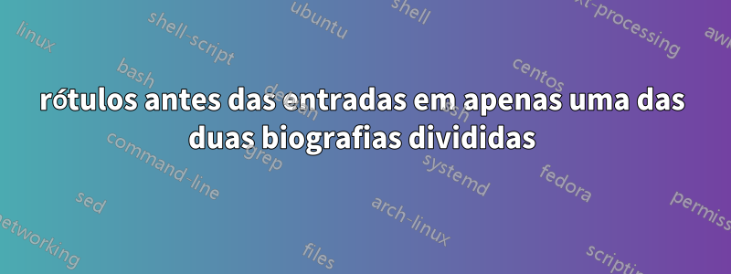 rótulos antes das entradas em apenas uma das duas biografias divididas