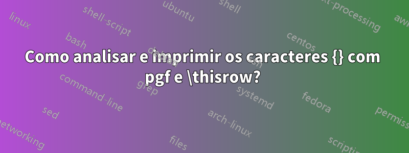 Como analisar e imprimir os caracteres {} com pgf e \thisrow?