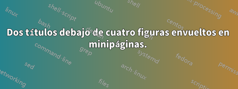 Dos títulos debajo de cuatro figuras envueltos en minipáginas.