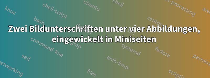 Zwei Bildunterschriften unter vier Abbildungen, eingewickelt in Miniseiten