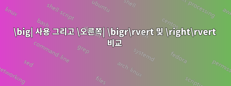 \big| 사용 그리고 \오른쪽| \bigr\rvert 및 \right\rvert 비교