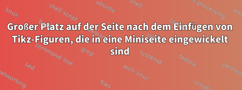 Großer Platz auf der Seite nach dem Einfügen von Tikz-Figuren, die in eine Miniseite eingewickelt sind