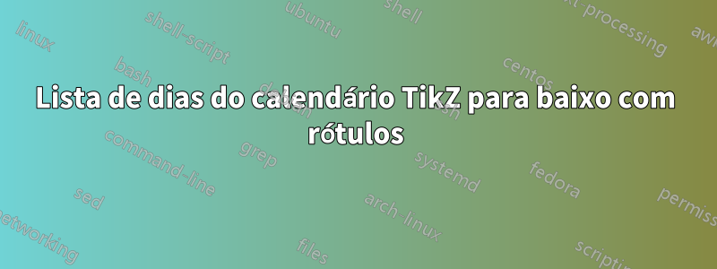 Lista de dias do calendário TikZ para baixo com rótulos