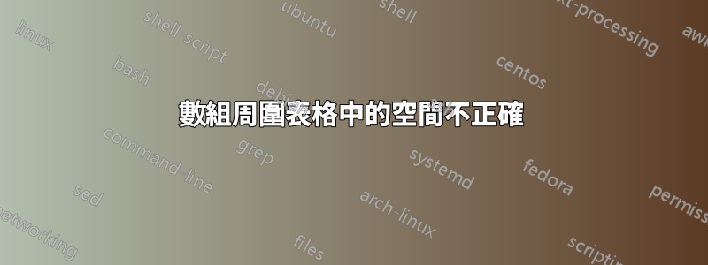 數組周圍表格中的空間不正確