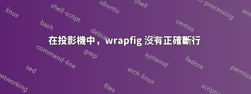 在投影機中，wrapfig 沒有正確斷行