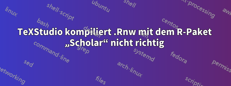 TeXStudio kompiliert .Rnw mit dem R-Paket „Scholar“ nicht richtig