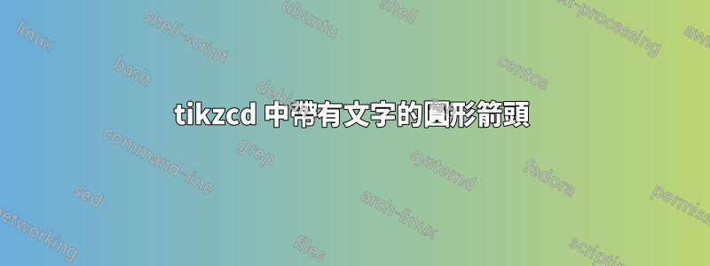 tikzcd 中帶有文字的圓形箭頭