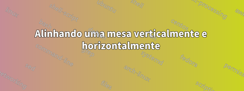 Alinhando uma mesa verticalmente e horizontalmente