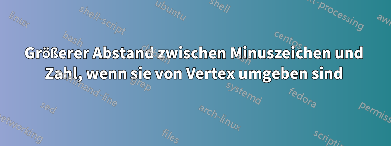 Größerer Abstand zwischen Minuszeichen und Zahl, wenn sie von Vertex umgeben sind