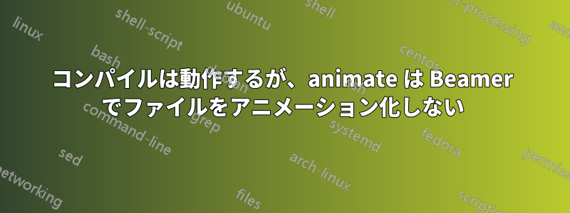 コンパイルは動作するが、animate は Beamer でファイルをアニメーション化しない