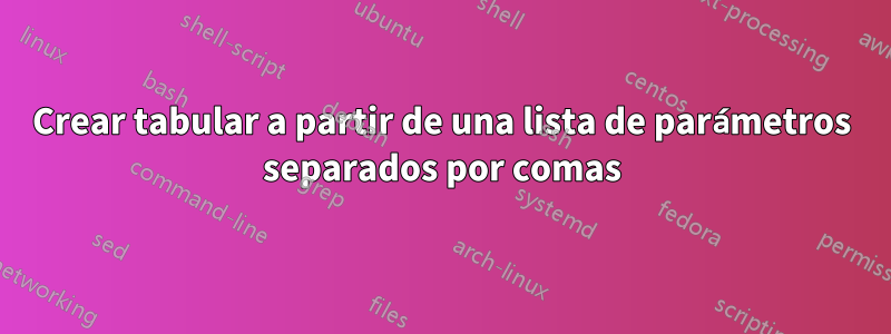 Crear tabular a partir de una lista de parámetros separados por comas