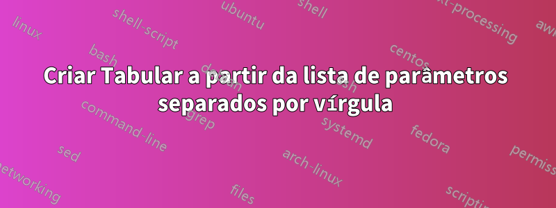 Criar Tabular a partir da lista de parâmetros separados por vírgula