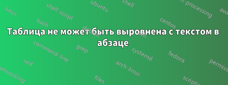 Таблица не может быть выровнена с текстом в абзаце