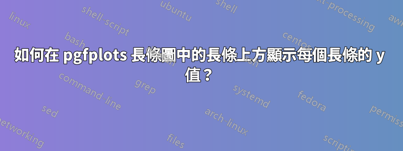 如何在 pgfplots 長條圖中的長條上方顯示每個長條的 y 值？