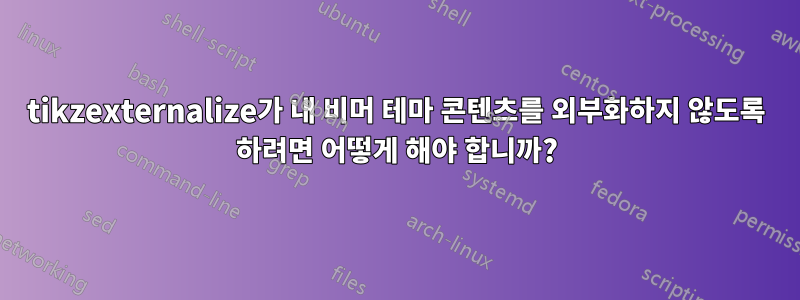 tikzexternalize가 내 비머 테마 콘텐츠를 외부화하지 않도록 하려면 어떻게 해야 합니까?