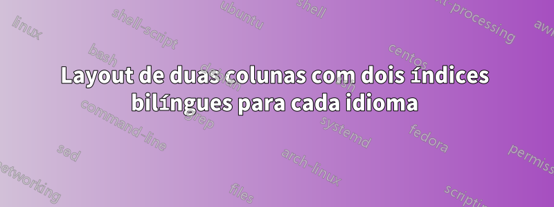 Layout de duas colunas com dois índices bilíngues para cada idioma