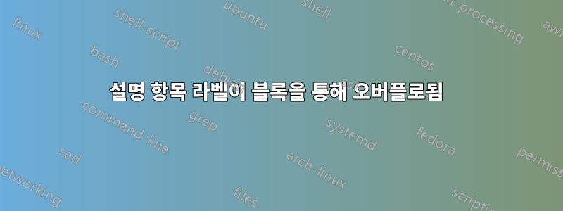 설명 항목 라벨이 블록을 통해 오버플로됨 