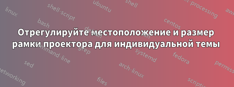 Отрегулируйте местоположение и размер рамки проектора для индивидуальной темы