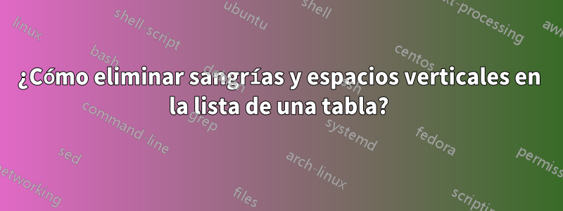 ¿Cómo eliminar sangrías y espacios verticales en la lista de una tabla?