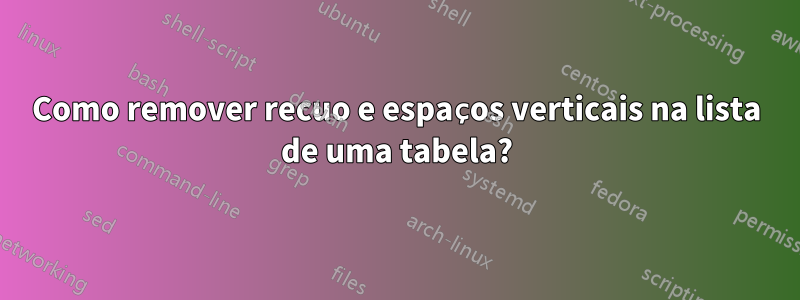 Como remover recuo e espaços verticais na lista de uma tabela?