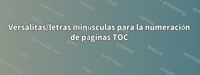 Versalitas/letras minúsculas para la numeración de páginas TOC