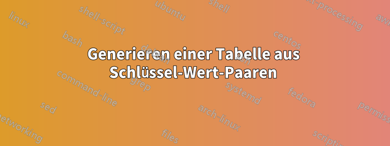 Generieren einer Tabelle aus Schlüssel-Wert-Paaren