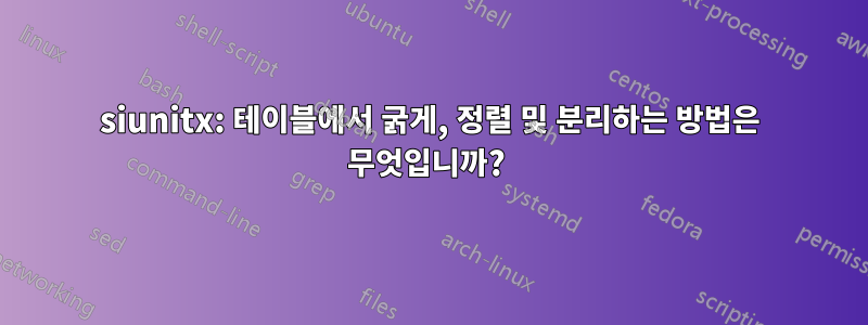 siunitx: 테이블에서 굵게, 정렬 및 분리하는 방법은 무엇입니까? 