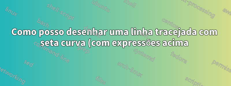 Como posso desenhar uma linha tracejada com seta curva (com expressões acima) entre duas imagens?