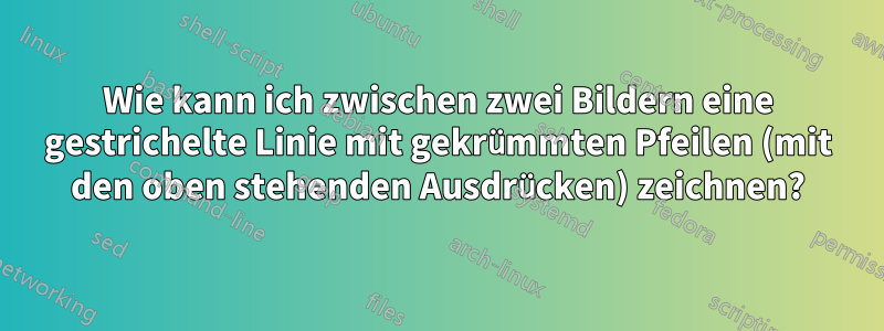 Wie kann ich zwischen zwei Bildern eine gestrichelte Linie mit gekrümmten Pfeilen (mit den oben stehenden Ausdrücken) zeichnen?