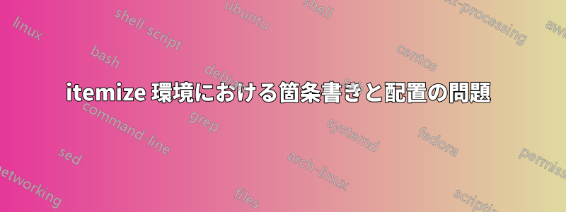 itemize 環境における箇条書きと配置の問題 