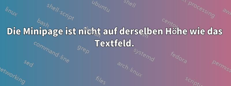 Die Minipage ist nicht auf derselben Höhe wie das Textfeld.