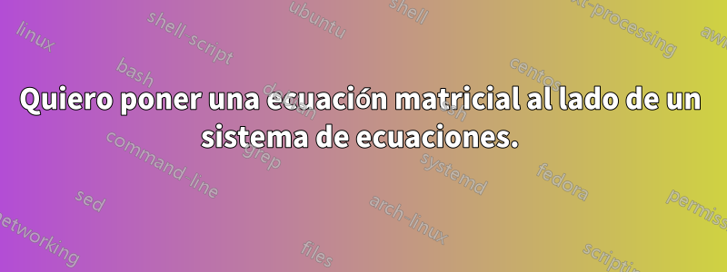 Quiero poner una ecuación matricial al lado de un sistema de ecuaciones.