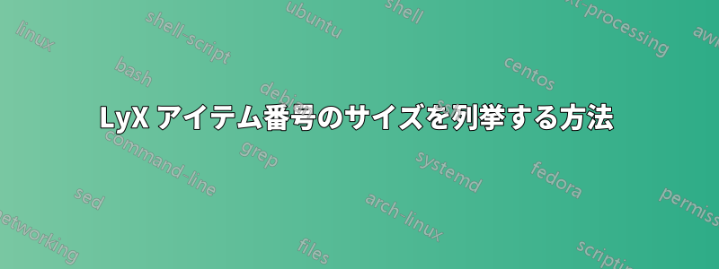LyX アイテム番号のサイズを列挙する方法