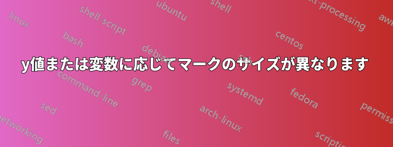 y値または変数に応じてマークのサイズが異なります