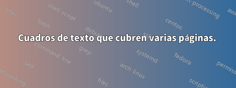 Cuadros de texto que cubren varias páginas.